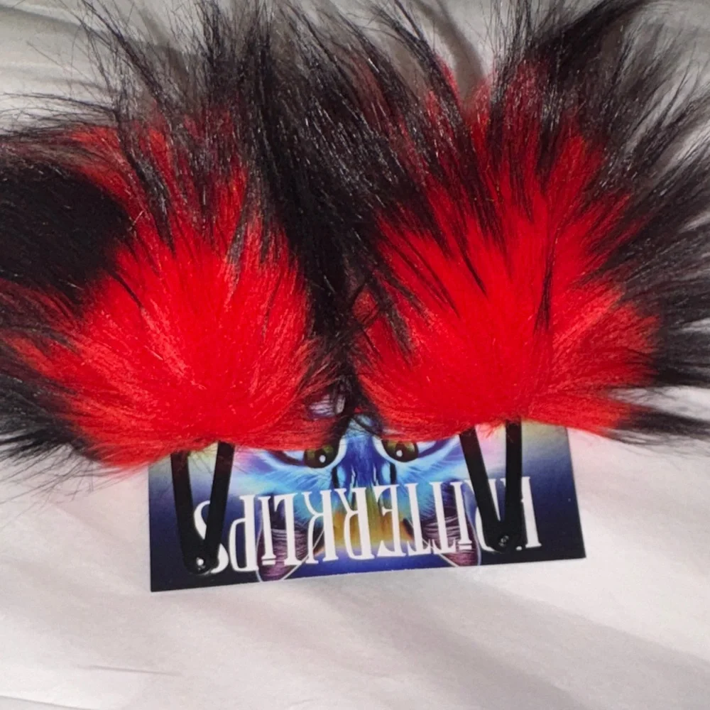 Kritter Klips Red and Black Furry Cat Ears - Picture 4 of 5